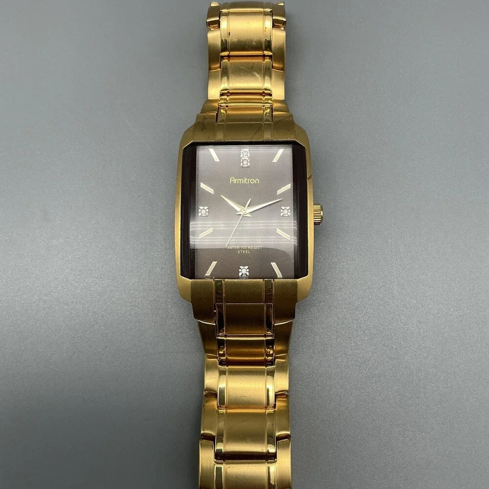 Armitron 20/4501GP Tank Mens Watch 31mm Brown Dial Gold Tone New Battery